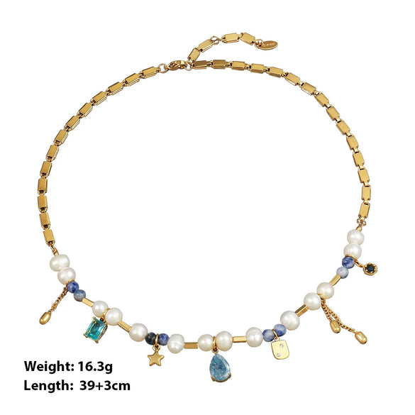 Wholesale Necklace Freshwater Pearl Stainless Steel Titanium Steel Retro Geometric Handmade Clavicle Chain For Women