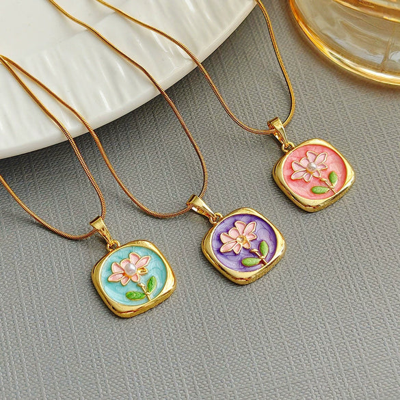 Wholesale Necklace Freshwater Pearl Titanium Steel Copper Flower Electroplating Design For Women