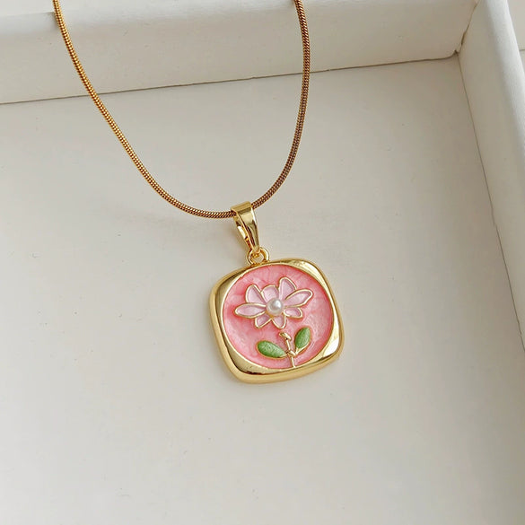 Wholesale Necklace Freshwater Pearl Titanium Steel Copper Flower Electroplating Design For Women