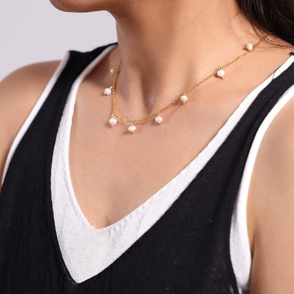 Wholesale Necklace Freshwater Pearl 316L Stainless Steel Geometric Electroplated For Women