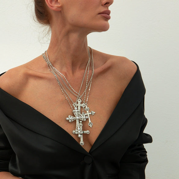 Wholesale Necklace Imitation Pearl Alloy Acrylic Diamond Geometric Electroplated Female Clavicle Chain
