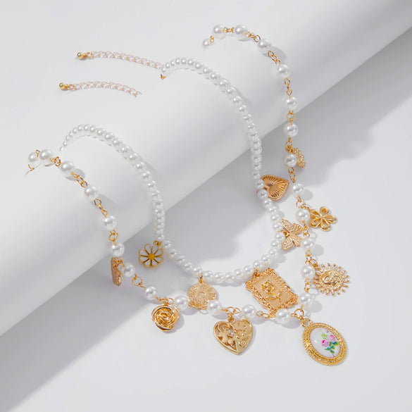 Wholesale Necklace Imitation Pearl Alloy Acrylic Geometric Electroplating Retro Animal Style Pendant