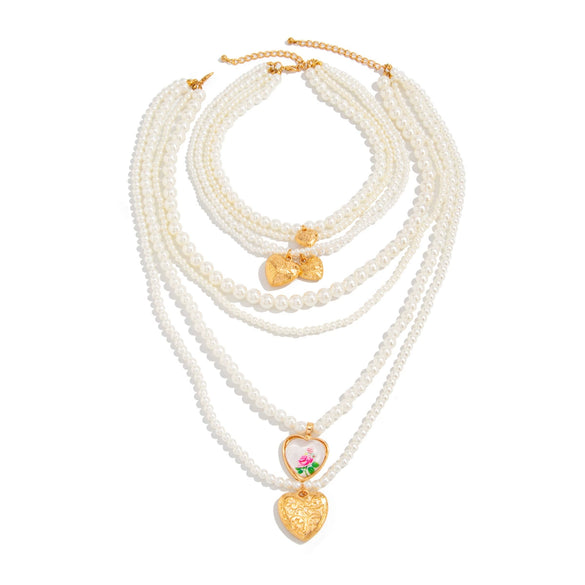 Wholesale Necklace Imitation Pearl Alloy Geometric Handmade Love Pendant