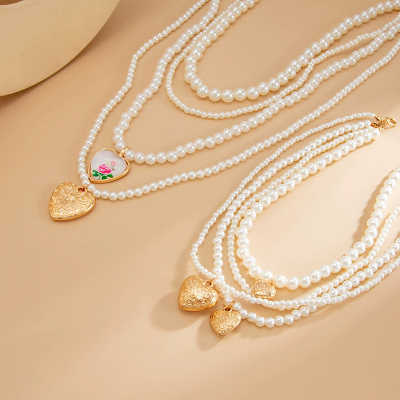 Wholesale Necklace Imitation Pearl Alloy Geometric Handmade Love Pendant