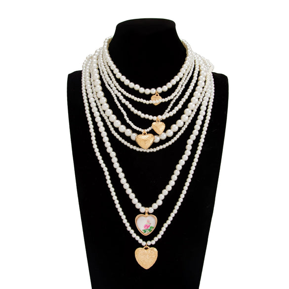 Wholesale Necklace Imitation Pearl Alloy Geometric Handmade Love Pendant