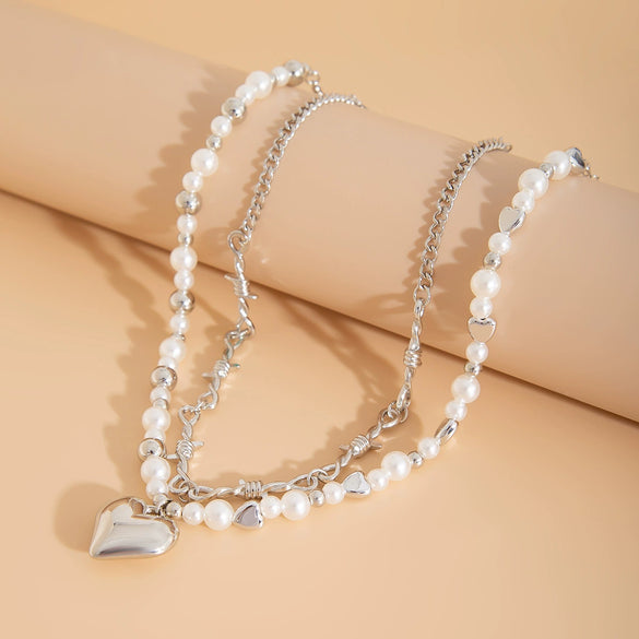 Wholesale Necklace Imitation Pearl Alloy Heart Shape Geometric Electroplating For Women