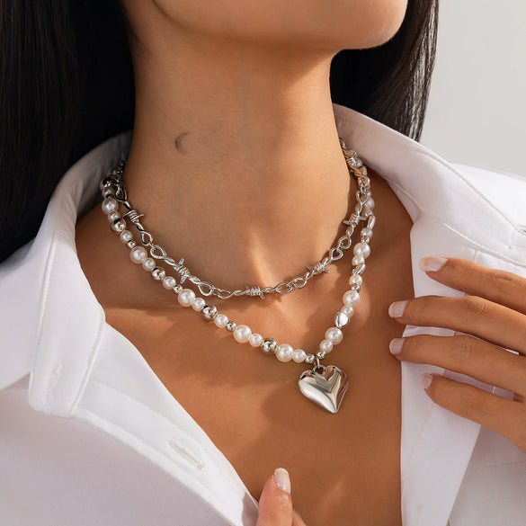Wholesale Necklace Imitation Pearl Alloy Heart Shape Geometric Electroplating For Women