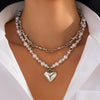 Wholesale Necklace Imitation Pearl Alloy Heart Shape Geometric Electroplating For Women