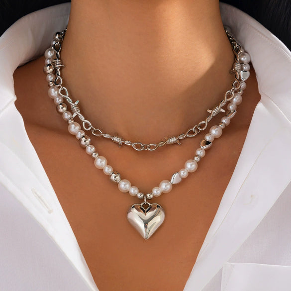 Wholesale Necklace Imitation Pearl Alloy Heart Shape Geometric Electroplating For Women