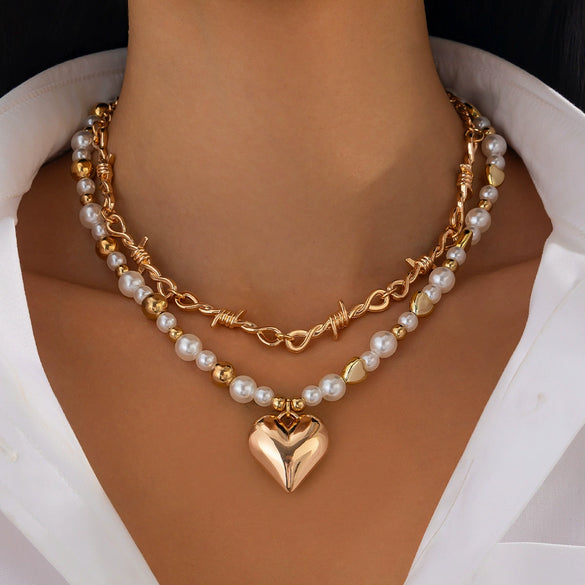 Wholesale Necklace Imitation Pearl Alloy Heart Shape Geometric Electroplating For Women