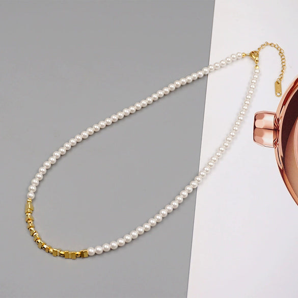 Wholesale Necklace Imitation Pearl Alloy Retro Geometric Handmade Ball Chain