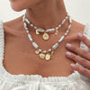 Wholesale Necklace Imitation Pearl Iron Chain Alloy Heart Shape Geometric Baroque Retro Metal Relief Electroplating Pendant Clavicle Necklace For Women