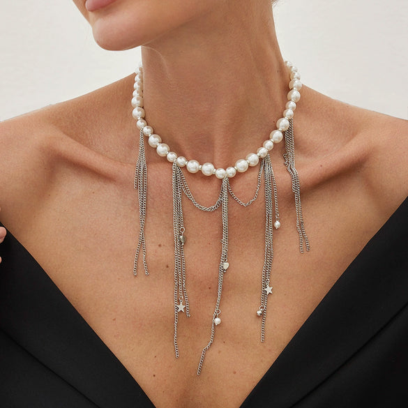Wholesale Necklace Imitation Pearl Iron Chain Claw Chain Alloy Geometric Style Electroplating Women