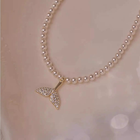Wholesale Necklace Imitation Pearl Mermaid Fishtail Beaded Alloy Electroplating For Women