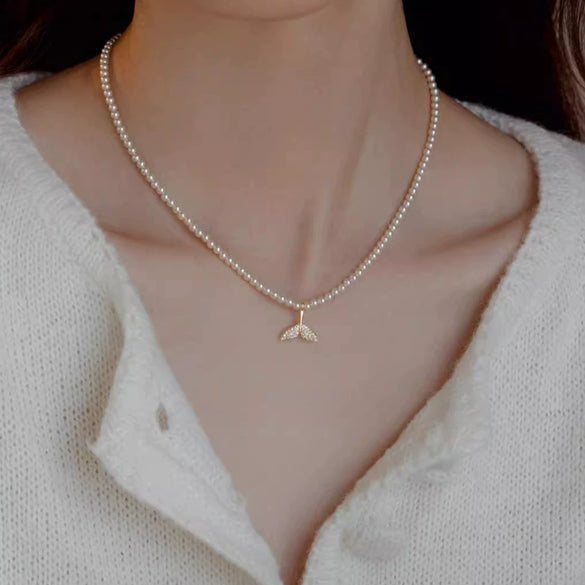 Wholesale Necklace Imitation Pearl Mermaid Fishtail Beaded Alloy Electroplating For Women