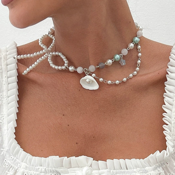 Wholesale Necklace Imitation Pearl Shell Agate Beads Acrylic Handmade Animal Zodiac Star Geometric Style For Women