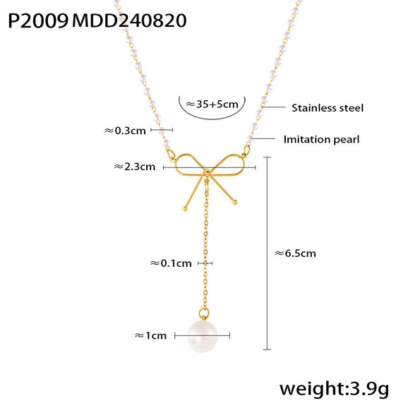 Wholesale Necklace Imitation Pearl 316L Stainless Steel Geometric Bow Light Luxury Electroplated
