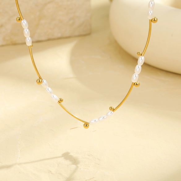 Wholesale Necklace Imitation Pearl Stainless Steel Geometric Electroplating Women's