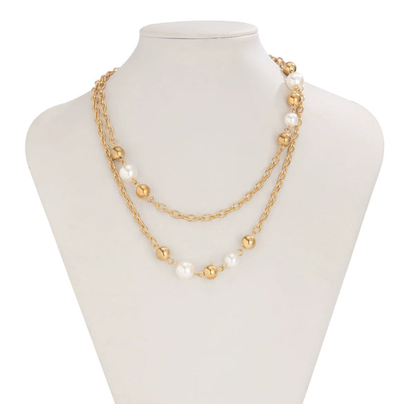 Wholesale Necklace Imitation Pearls Geometric Style O Chain Electroplating For Women