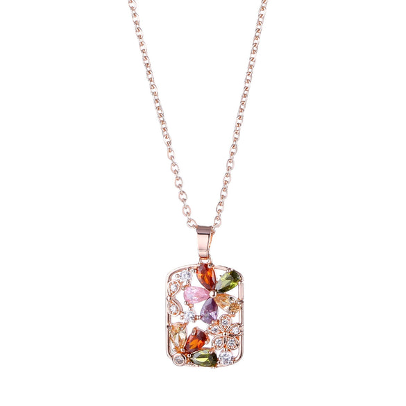 Wholesale Necklace Jewelry With Zircon Hollow Flower Pendant Copper Titanium Steel Color Retention Rhombus Design