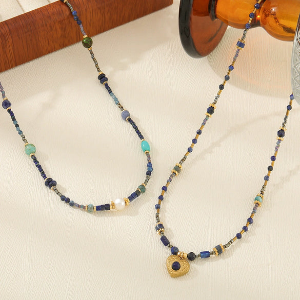 Wholesale Necklace Lapis Lazuli Apatite Blue Pine Copper Geometric Handmade Bohemian Style