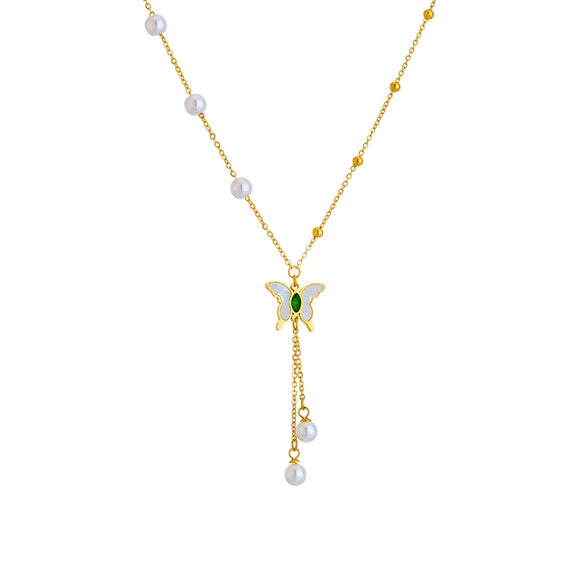 Wholesale Necklace Metal Steel Tassel Pearl Pendant Retro Style Animal Design Electroplated