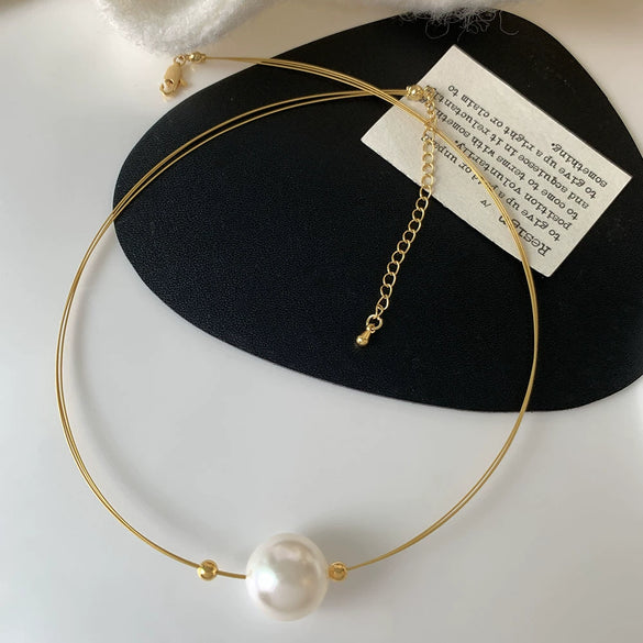 Wholesale Necklace Mixed Material Pearl Geometric Style Electroplating Women's