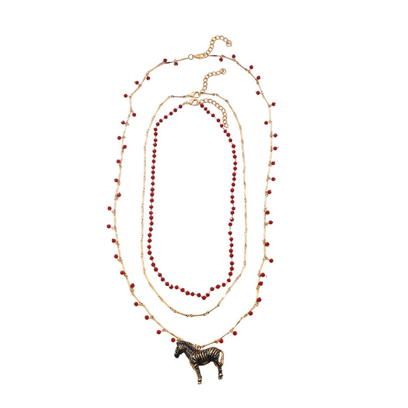 Wholesale Necklace Multilayer Handmade Beaded Chain Animal Zebra Pendant Zinc Alloy Electroplating