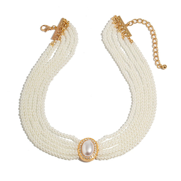 Wholesale Necklace Multilayer Imitation Pearl Ball Chain Alloy Pendant Geometric Style French Retro