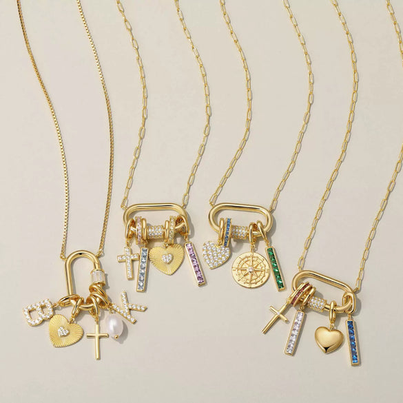 Wholesale Necklace Multipendant Series Pearl Love Cross Stainless Steel Goldplated Geometric O Word Chain