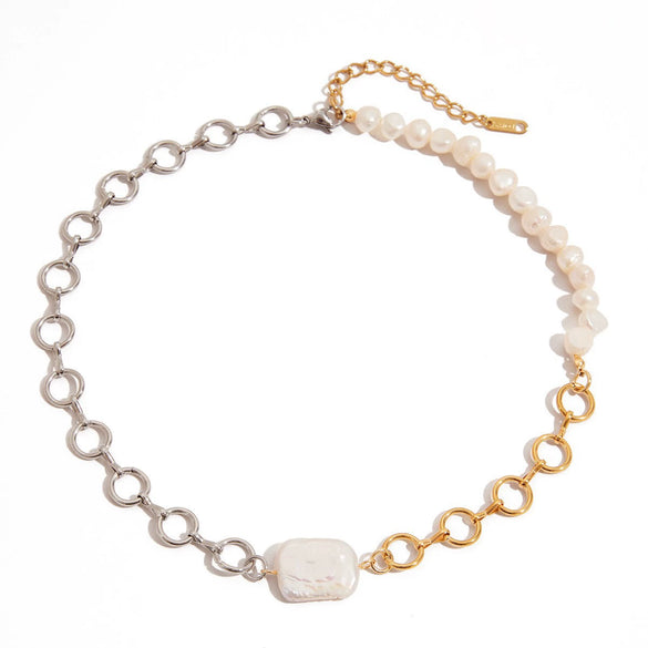 Wholesale Necklace Natural Freshwater Pearl Stainless Steel Geometric Electroplating Minimalist Original Design Women's