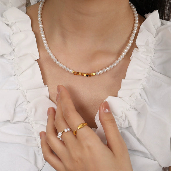 Wholesale Necklace Natural Freshwater Pearl 316L Stainless Steel Electroplating Retro Literature And Art Style For Women