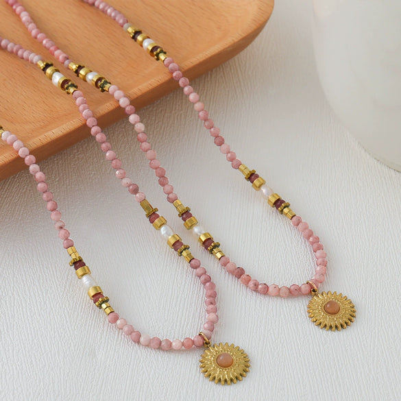 Wholesale Necklace Natural Stone Stainless Steel Copper Geometric Sunflower Handmade For Women