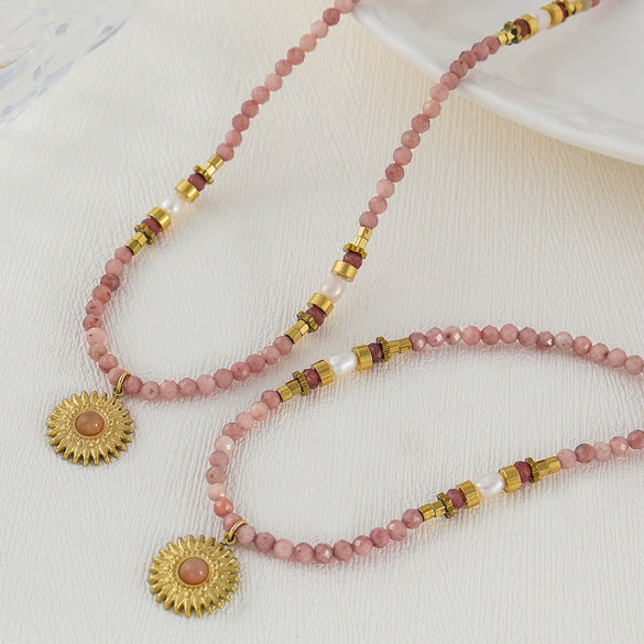 Wholesale Necklace Natural Stone Stainless Steel Copper Geometric Sunflower Handmade For Women