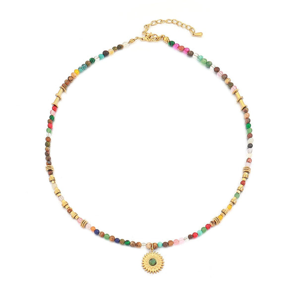 Wholesale Necklace Natural Stone Stainless Steel Copper Geometric Sunflower Handmade For Women