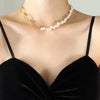 Wholesale Necklace Oval Freshwater Pearl Chain Stitching Geometric Design Baroque Niche Style Titanium Steel Electroplating