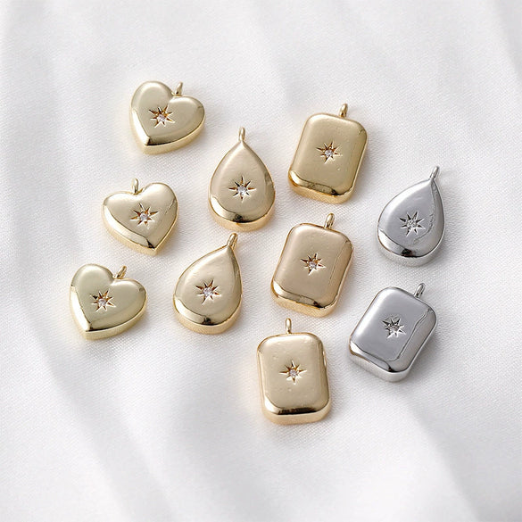 Wholesale Necklace Pendant Accessories Copper Material Love Meteor Star Peach Heart Water Droplets Rectangular Electroplated