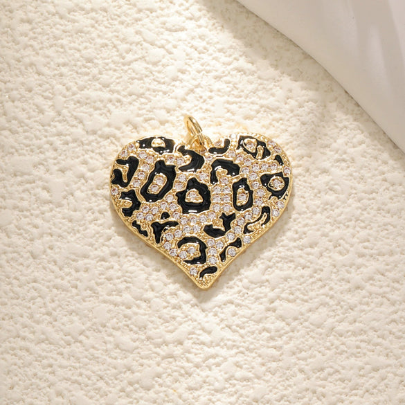 Wholesale Necklace Pendant Copper With Zircon Oil Drop Leopard Print Threedimensional Heart And Black Agate Irregular Heart