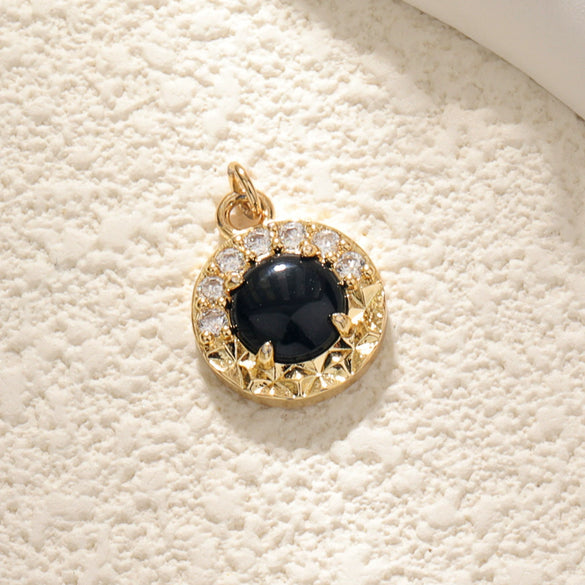 Wholesale Necklace Pendant Copper With Zircon Oil Drop Leopard Print Threedimensional Heart And Black Agate Irregular Heart