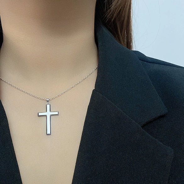 Wholesale Necklace Pendant Silver 925 Sterling Simple Glossy Cross Electroplated Box Chain