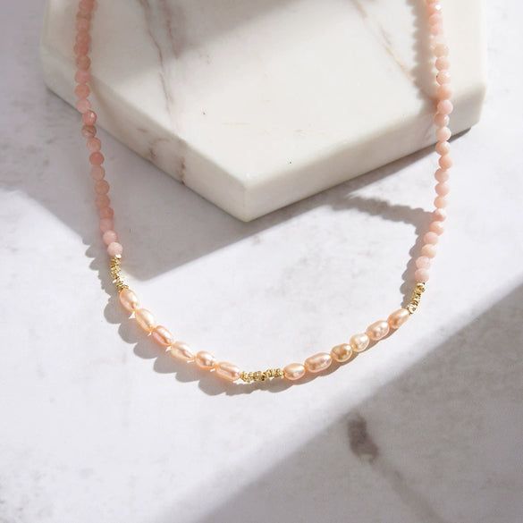 Wholesale Necklace Pink Opal S925 Sterling Silver Geometric Style
