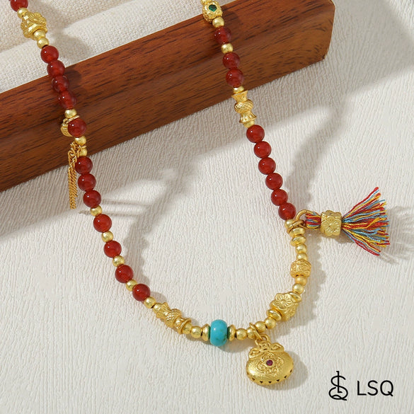 Wholesale Necklace Red Agate Copper Geometric Handmade Vintage Natural Stone