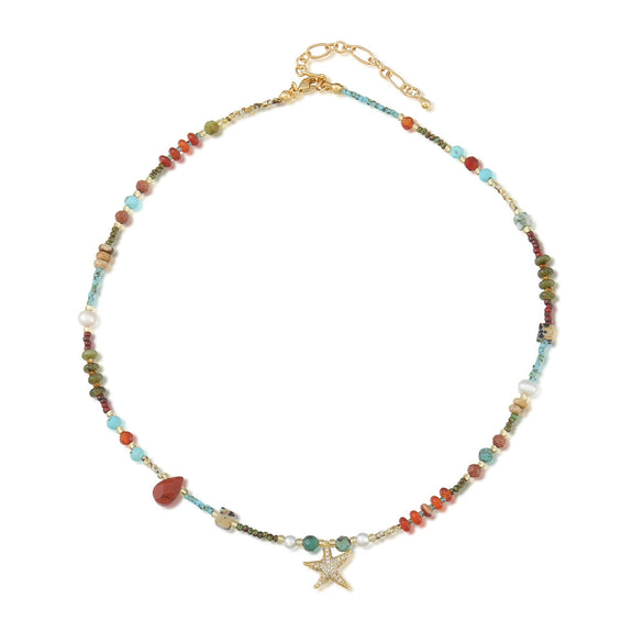 Wholesale Necklace Red Agate Spotted Stone Gold Sand Stone Blue Pine Copper Star Shape Handmade