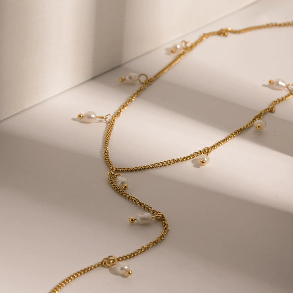 Wholesale Necklace Retro Elegant Pearl Tassel Pendant Stainless Steel Electroplated For Women