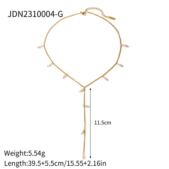 Wholesale Necklace Retro Elegant Pearl Tassel Pendant Stainless Steel Electroplated For Women