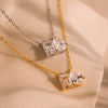 Wholesale Necklace Retro Light Luxury Style Stainless Steel Titanium Steel O Shaped Chain Pear Shaped Square Zircon Electroplated