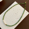 Wholesale Necklace Retro Style Pearl Green Agate Geometric Titanium Steel Handmade Women's
