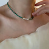 Wholesale Necklace Retro Style Pearl Green Agate Geometric Titanium Steel Handmade Women's