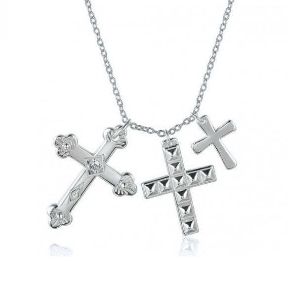 Wholesale Necklace S925 Silver Copper Geometric Cross Multilayer Hiphop Retro Electroplated