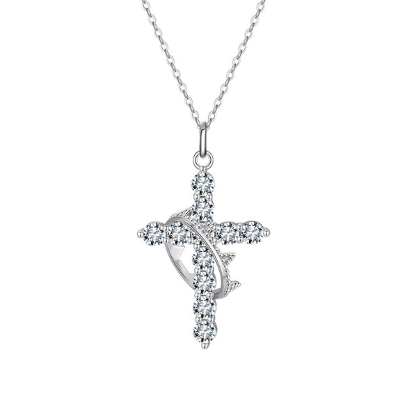 Wholesale Necklace S925 Silver Rotatable Crown With Zircon Geometric Cross Pendant Electroplated